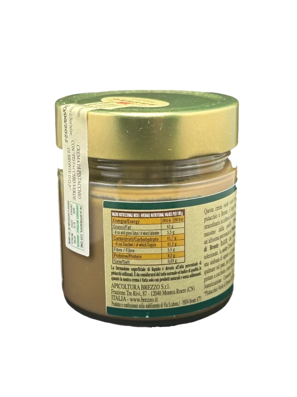 Verso du pot de crème de pistache de la marque Brezzo