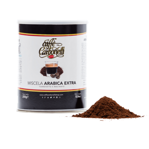 Boite de café arabica extra moulu de la marque Carbonelli