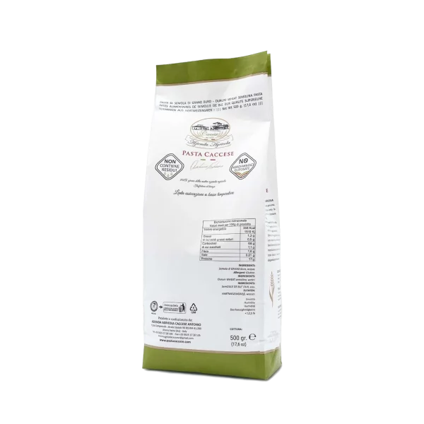 Verso des paquets de pâte de la marque Pasta Caccese